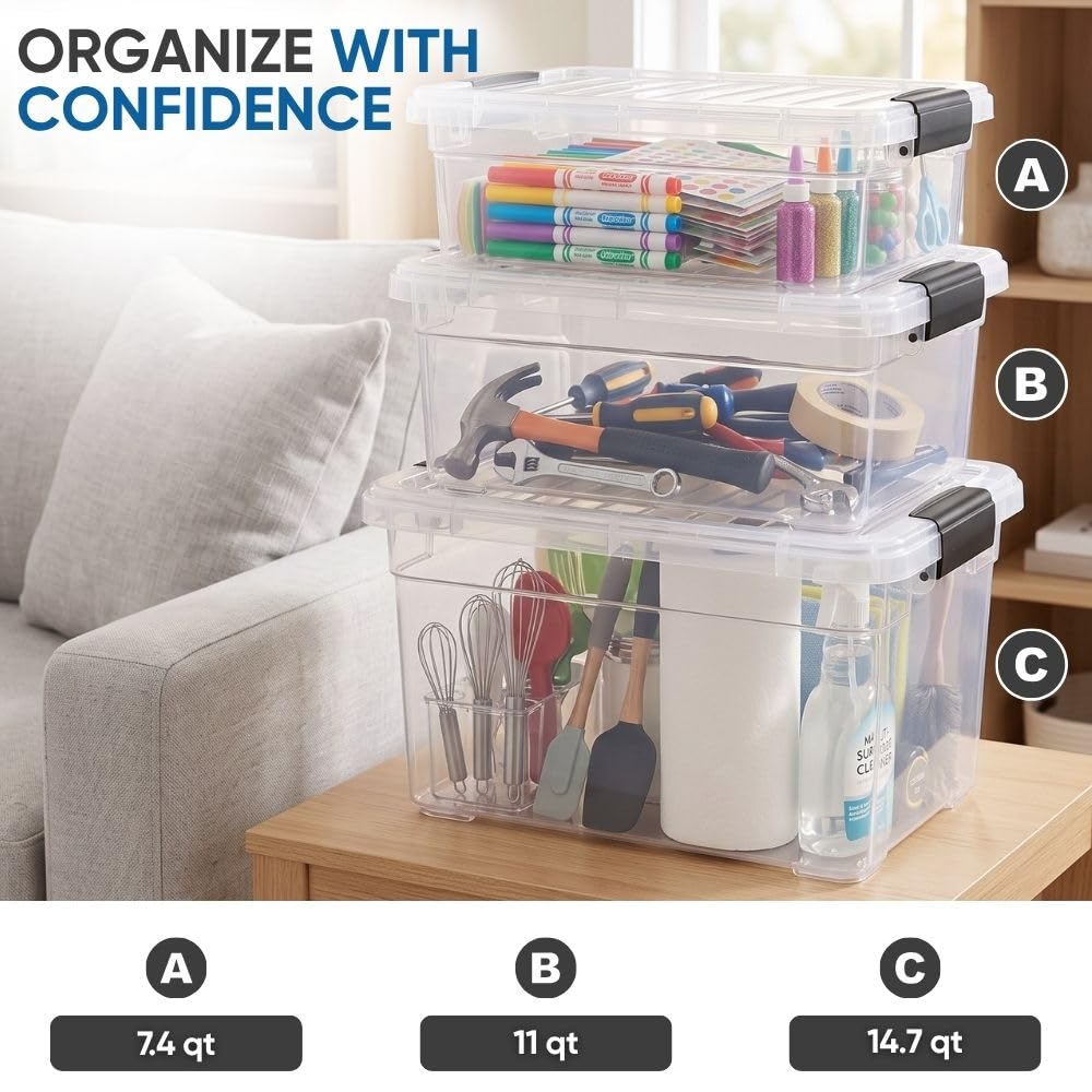 Amazon｜Superio 7.4クォート 透明プラスチック収納ボックス 蓋付き
